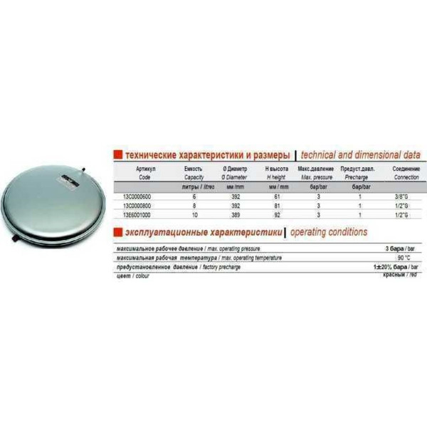 Бак Zilmet oem-pro для монтажу в котли плоский Арт. 521 6л 3bar D. 392 СІРИЙ 1/2″