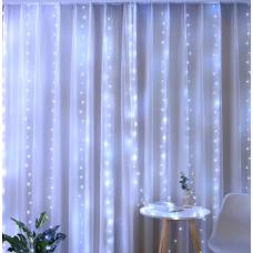 Гірлянда 300 LED 3*3м Штора Струна USB+ДУ Холодний білий (8945) (8199)