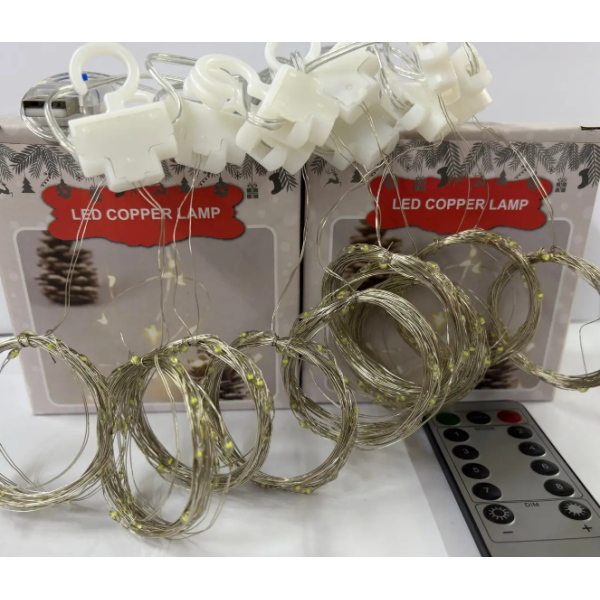 Гірлянда мідний дріт Штора 2,0мХ2,0м Copper USB пульт ДК 8 функцій 8 ліній 160LED (теплий білий) COP