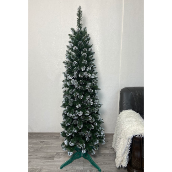 Ялинка Лідія SLIM, ЗЕЛЕНА з білими кінчиками, 200 см.