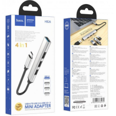 Хаб USB Hoco HB26 4 in 1 adapter(USB to USB3.0+USB2.0*3) (Срібло)