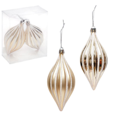 Набір ялинкових іграшок 2шт "Золото" 13*6см з глітером "біле золото"