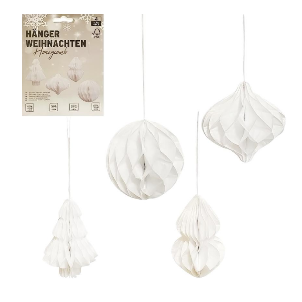 Набір підвісних паперових новорічних прикрас 4шт “Фігури” CG-3