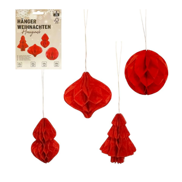 Набір підвісних паперових новорічних прикрас 4шт “Фігури” CG-3