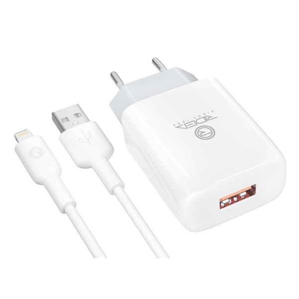 Мережевий Зарядний Пристрій +USB–Lightning Ridea RW-11311 Element 2.1 A (Бiлий)