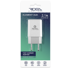 Мережевий Зарядний Пристрій 2USB 2.1 A Ridea RW-21011 Element Duo (Бiлий)