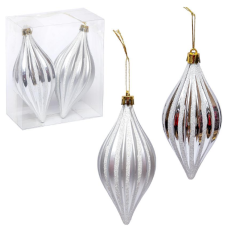 Набір ялинкових іграшок 2шт "Срібло" 13*6см з глітером "біле золото"