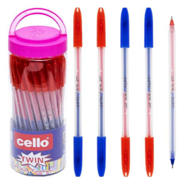 Ручка масляна Cello CL202/201 PVC двостороння синя/червона 18см