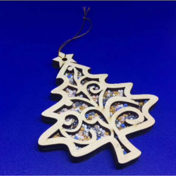 Дерев'яна новорічна заготовка з бісером і магнітом. 12х7,5см НР-999-2