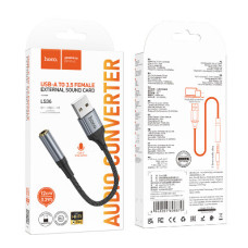 Перехідник Hoco LS36 Sound Card USB to AUX 3.5mm (female) 12cm (Чорний)