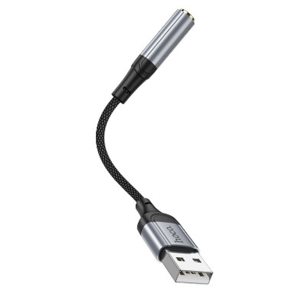 Перехідник Hoco LS36 Sound Card USB to AUX 3.5mm (female) 12cm (Чорний)