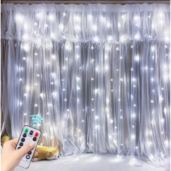 Гірлянда 160 LED 2*2м Штора USB+ДУ сил. провід Холодний білий (8942)