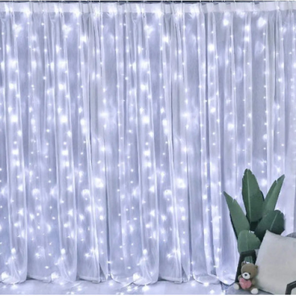 Гірлянда 160 LED 2*2м Штора USB+ДУ сил. провід Холодний білий (8942)