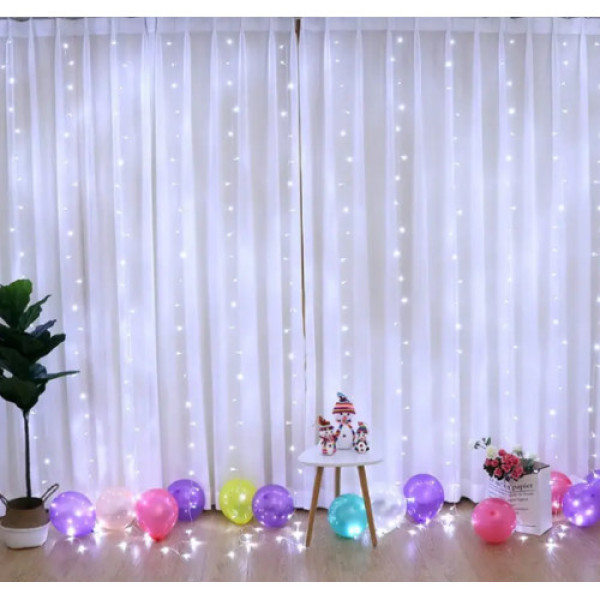 Гірлянда 160 LED 2*2м Штора USB+ДУ сил. провід Холодний білий (8942)