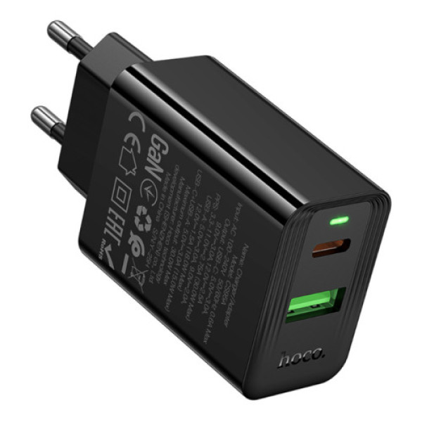 Мережевий зарядний пристрій Hoco CS95A 1USB/1USB-C QC/PD 30W (Чорний)