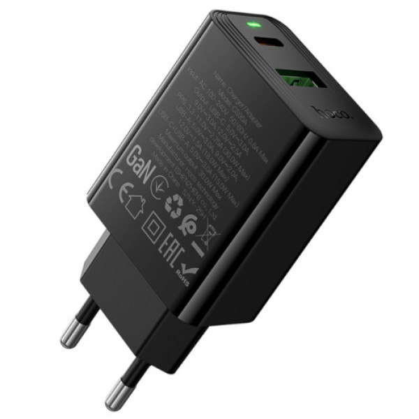 Мережевий зарядний пристрій Hoco CS95A 1USB/1USB-C QC/PD 30W (Чорний)