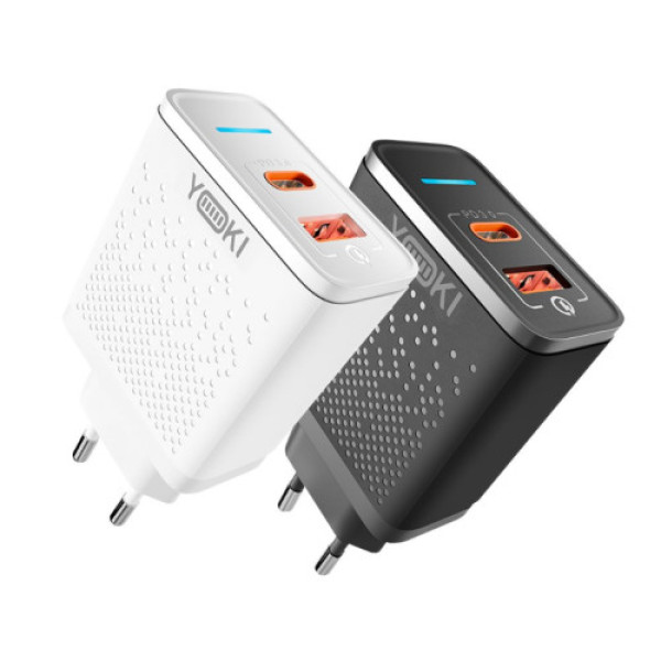Мережевий зарядний пристрій Yoki Led Series YK-33PD+QC 33W (Чорний)