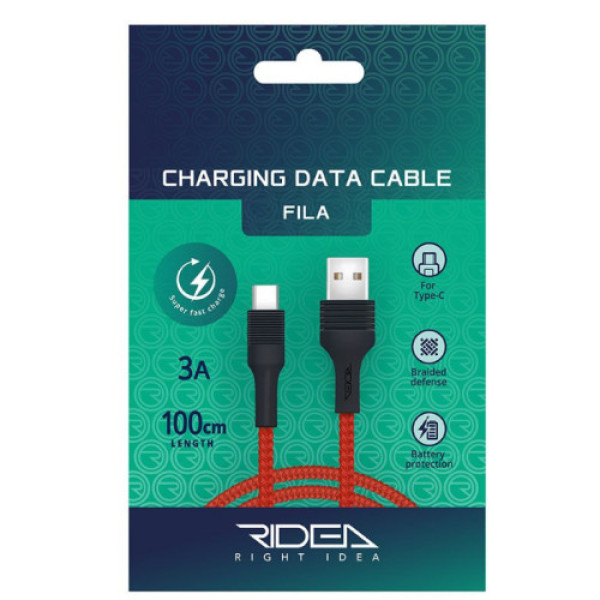 Кабель USB Ridea RC-M122 Fila Type-C 3A (Червоно-Чорний)