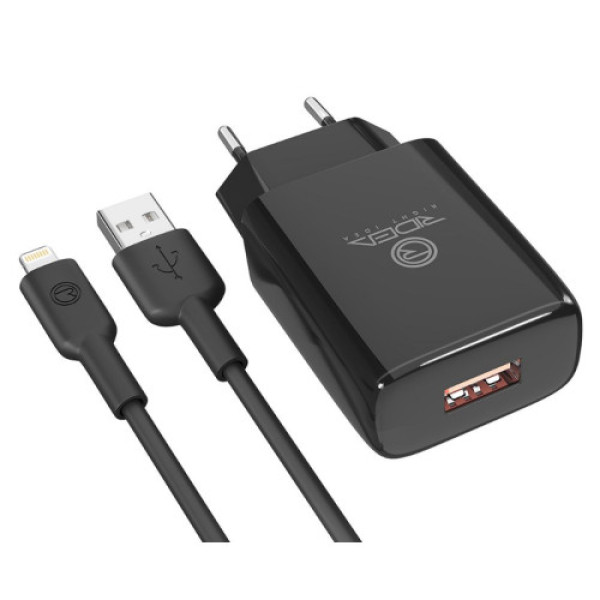 Мережевий Зарядний Пристрій + USB–Lightning Ridea RW-11311 Element  2.1 A (Чорний)