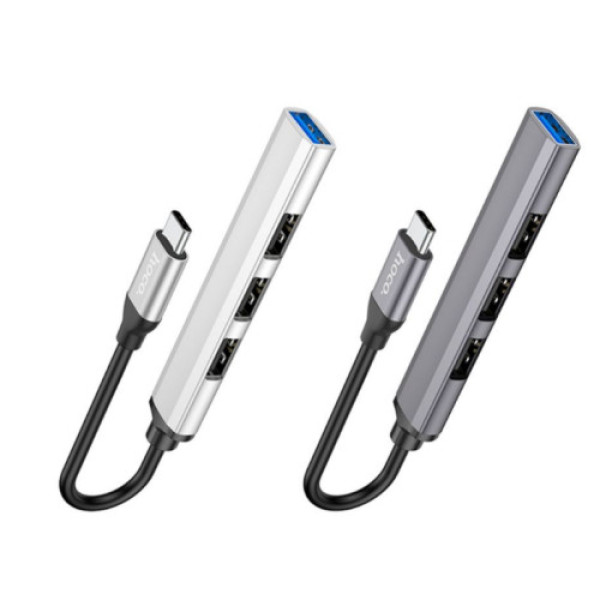 Хаб USB Hoco HB26 4 in 1 adapter(Type-C to USB3.0+USB2.0*3) (Срібло)