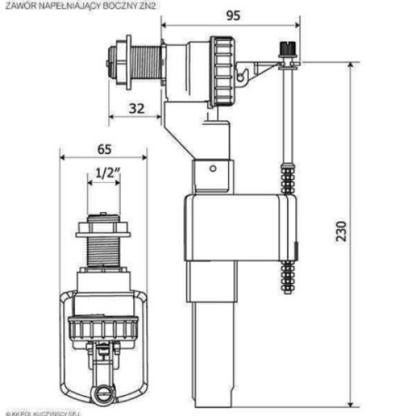 Клапан заповнення K.K.POL 350/ZN2/105-00-T0, 1/2″ РР, бок. пластик