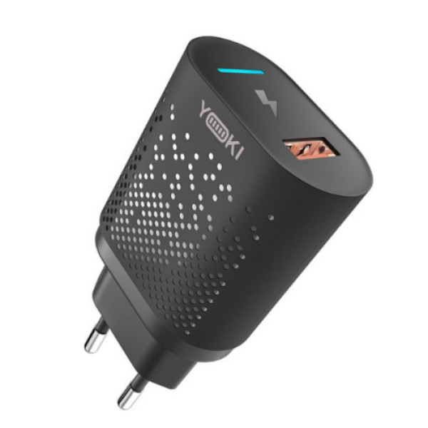 Мережевий Зарядний Пристрій Yoki Led Series YK-QC 3.0 18W (Чорний)