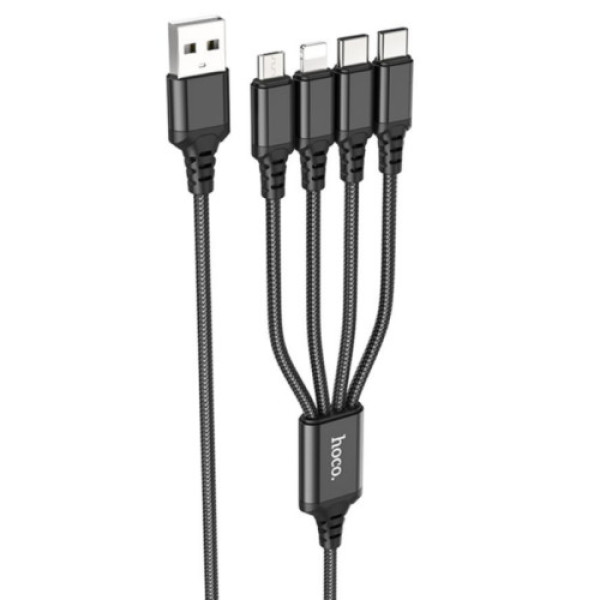 Кабель USB Hoco X76 4-in-1 IP+2Type-C+Micro 2A (Чорний)