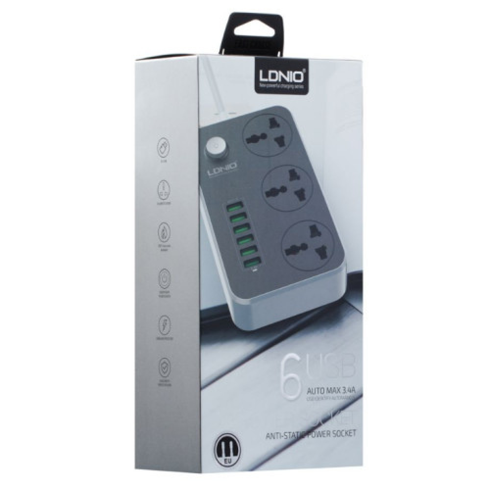 Мережевий Подовжувач LDNIO SC3604 6USB 3.4A (Чорний)