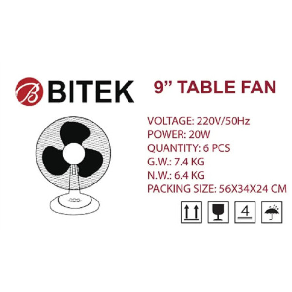Вентилятор настільний BITEK 9" (23см) 110Вт 3 пласт. лоп. білий BT-1910 8087