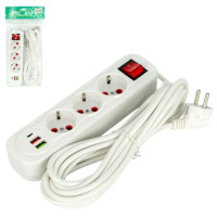 Мережевий фільтр подовжувач 5м на 3 розетки з 2 USB + 1 Type-C та вимикачем 505/0313USB-5M