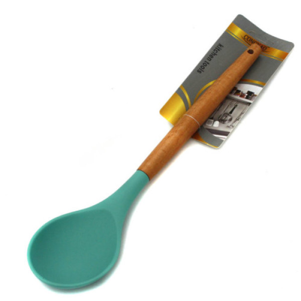 Ложка кухонна овал силікон з дерев. руч. (32*7)см (240) (35204)