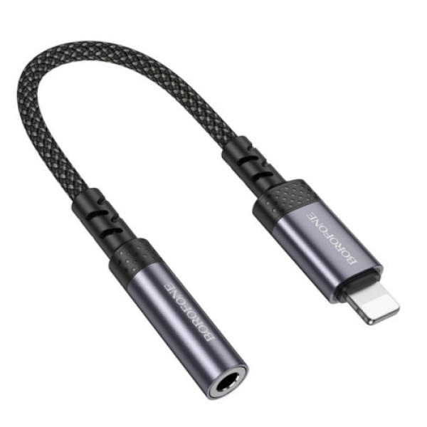 Перехідник Borofone BV24 iP to AUX 3.5mm (female) 15cm (Сiрий)