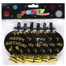 Набір карнавальних фольгованих свистків "Happy birthday" 6 штук 117751