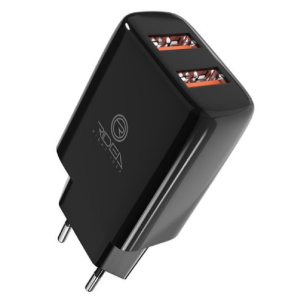 Мережевий Зарядний Пристрій 2USB 2.1 A Ridea RW-21011 Element Duo (Чорний)