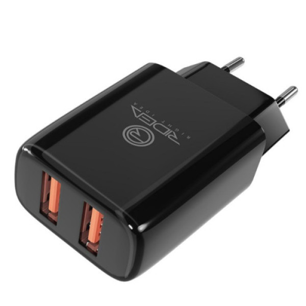 Мережевий Зарядний Пристрій 2USB 2.1 A Ridea RW-21011 Element Duo (Чорний)