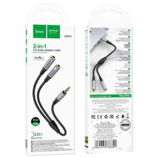 Кабель Audio Splitter  Hoco UPA21 2-in-1 3.5 male to 2 female (Сiрий)
