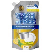 WASH&FREE засіб д/миття посуду дой-пак 500г Лимон та м’ята New
