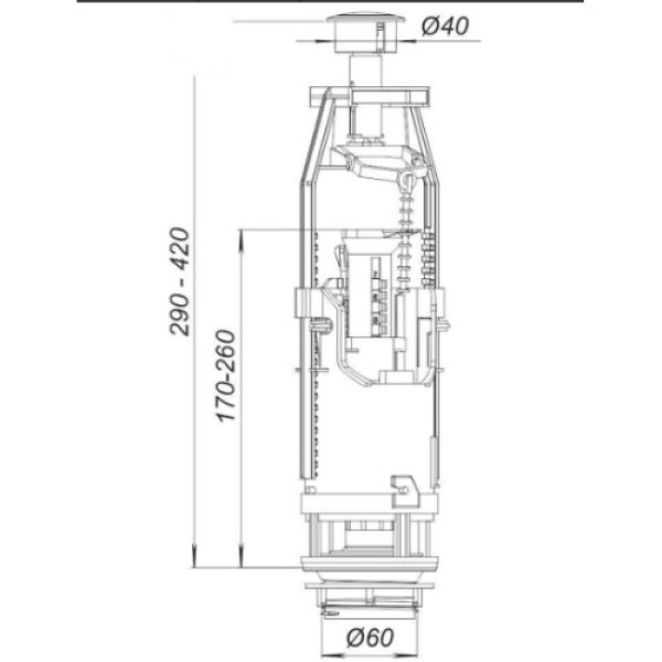 Комплект арматури для зливного бачка з боковою подачею води 1/2″ та двома режимами зливу АБк2-01