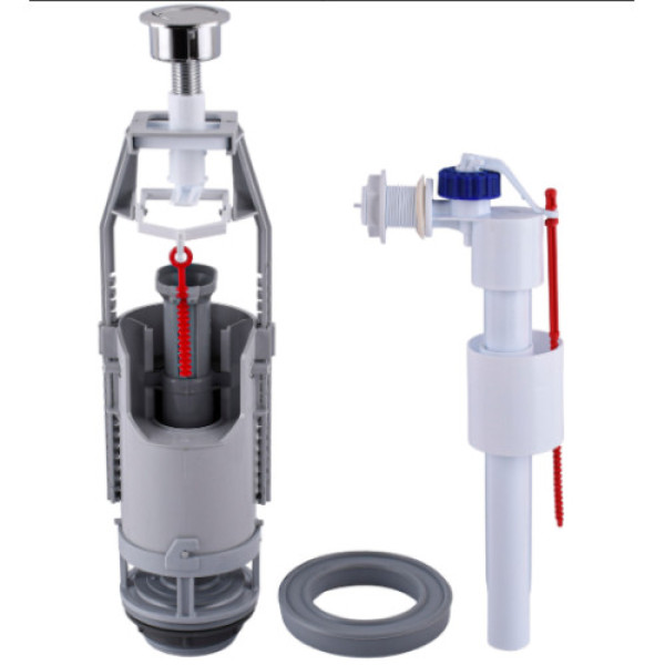 Комплект арматури для зливного бачка з боковою подачею води 1/2″ та двома режимами зливу АБк2-01