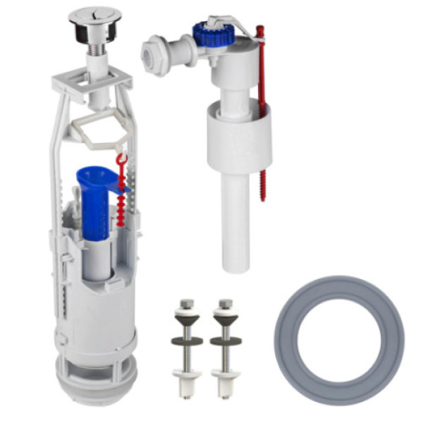 Комплект арматури для зливного бачка з боковою подачею води 1/2″ та двома режимами зливу АБк2-01
