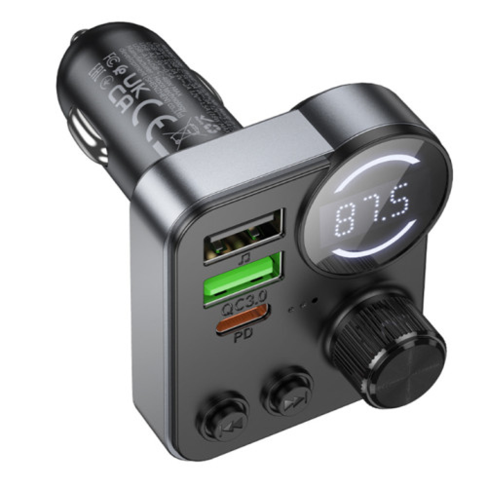 FM-трансмітер Hoco E86 USB-C PD30W+USB-A QC18W/TF/BT5.4 Total 48W (Чорний)