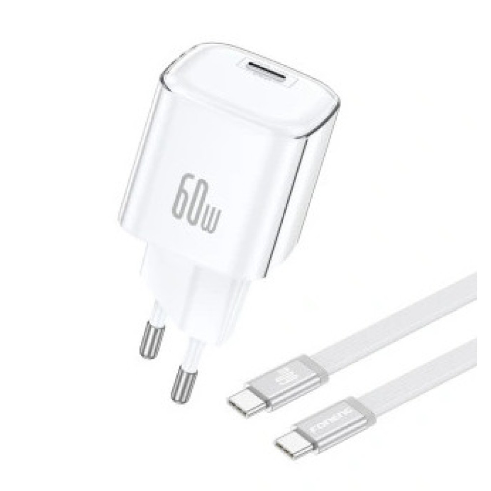 Мережевий Зарядний Пристрій Foneng Max40-EU USB-C GaN Charger (60W) Type-C to Type-C білий