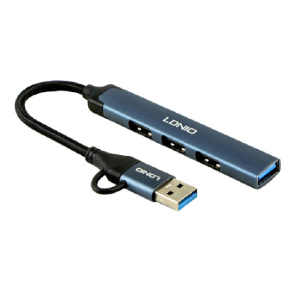 USB Hub LDNIO DS-64U USB-A+Type-C To USB3.0*1+USB2.0*3 (Сiрий)