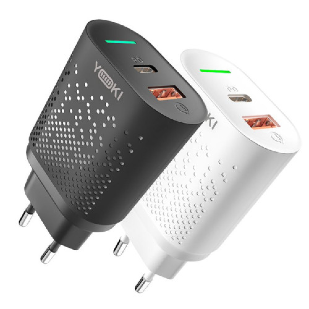 Мережевий зарядний пристрій Yoki Led Series YK-20PD+QC 20W (Бiлий)