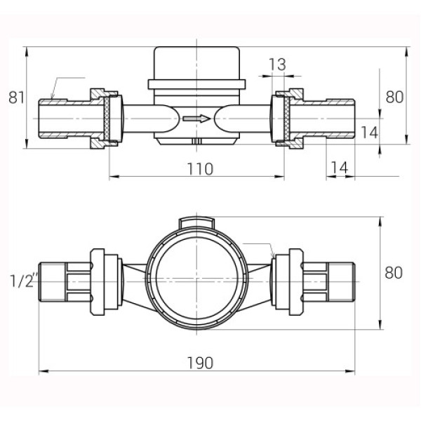 Лічильник гарячої води ECOSTAR DN15 1/2″ L110 E-C 2,5