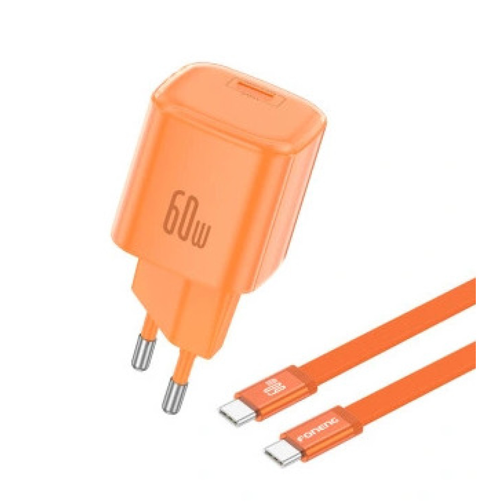 Мережевий Зарядний Пристрій Foneng Max40-EU USB-C GaN Charger (60W) Type-C to Type-C помаранчевий
