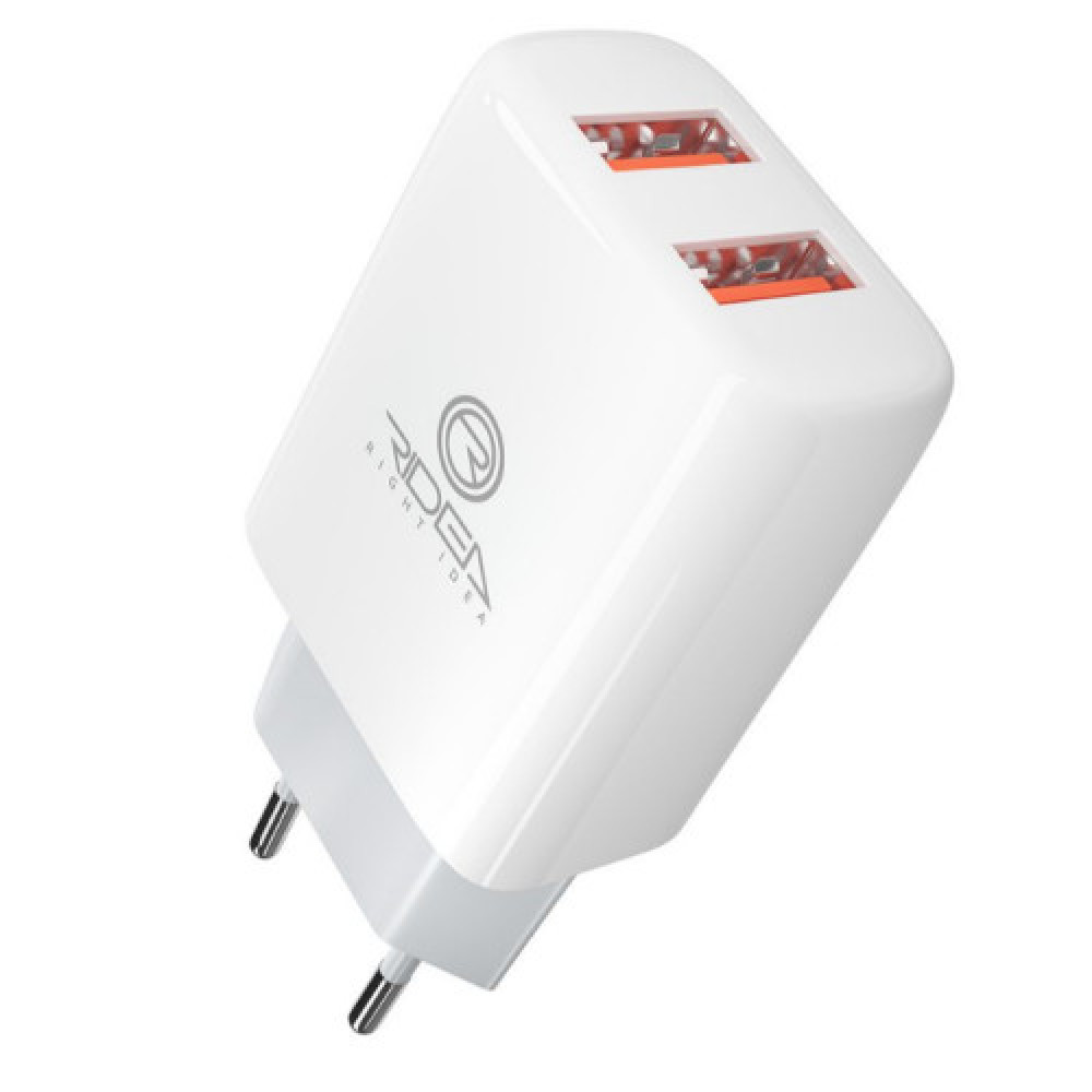 Мережевий Зарядний Пристрій 2USB 2.1 A Ridea RW-21011 Element Duo (Бiлий)