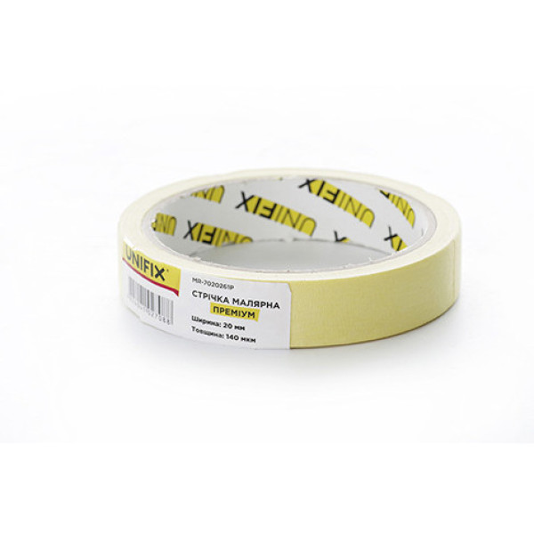 Стрічка клейка малярна 140 мкм преміум 20 мм 20 м  (UNIFIX)