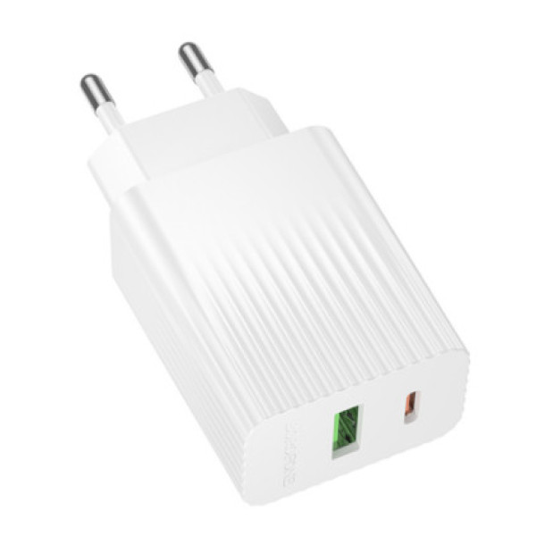 Мережевий Зарядний Пристрій Borofone BAS74A 1USB-C/1USB PD/QC 20W (Бiлий)