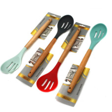 Ложка сітка силікон ручка бамбук 32*7см